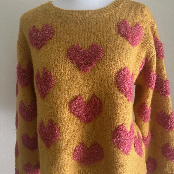 &Merci Sweater Crewneck Pink Puff Hearts Boxy Oversized SZS - Picture 2 of 11